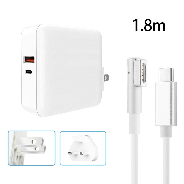 A6 PD 65W USB-C / Type-C + QC3.0 USB Laptop Adapter + 1.8m USB-C / Type-C to MagSafe 1 / L Data Cable Set for MacBook Series,