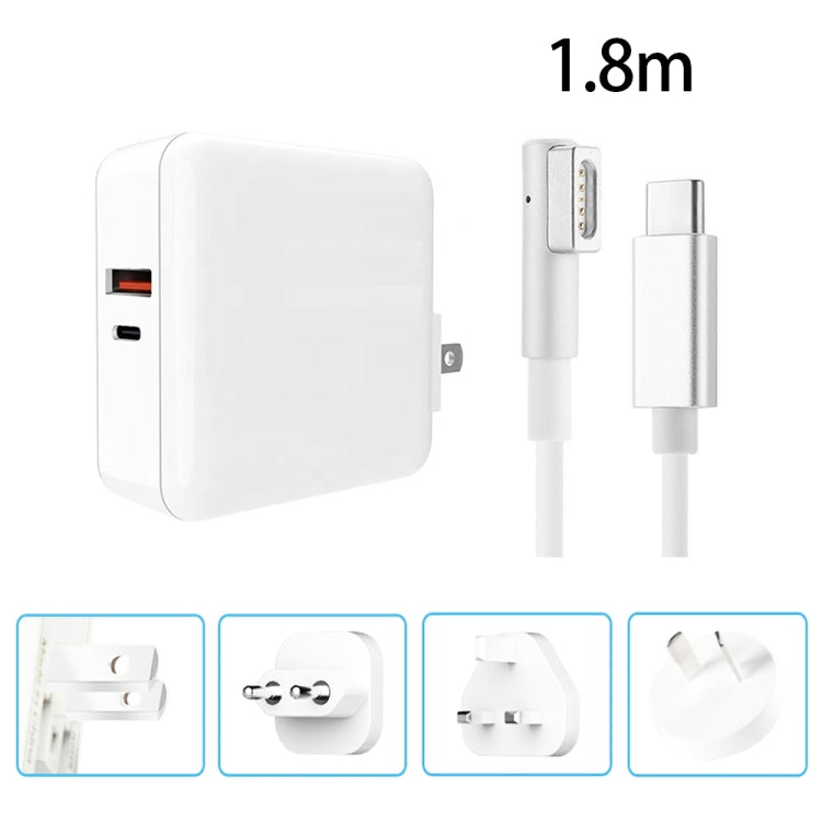 A6 PD 65W USB-C / Type-C + QC3.0 USB Laptop Adapter + 1.8m USB-C / Type-C to MagSafe 1 / L Data Cable Set for MacBook Series,