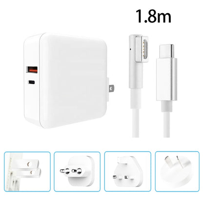 A6 PD 65W USB-C / Type-C + QC3.0 USB Laptop Adapter + 1.8m USB-C / Type-C to MagSafe 1 / L Data Cable Set for MacBook Series,