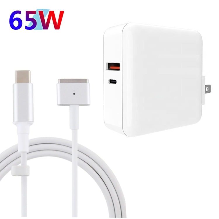 A6 PD 65W USB-C / Type-C + QC3.0 USB Laptop Adapter + 1.8m USB-C / Type-C to MagSafe 2 / T Data Cable Set for MacBook Series,