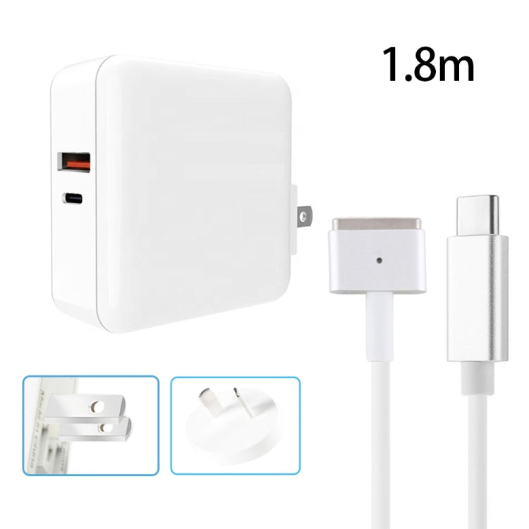 A6 PD 65W USB-C / Type-C + QC3.0 USB Laptop Adapter + 1.8m USB-C / Type-C to MagSafe 2 / T Data Cable Set for MacBook Series,