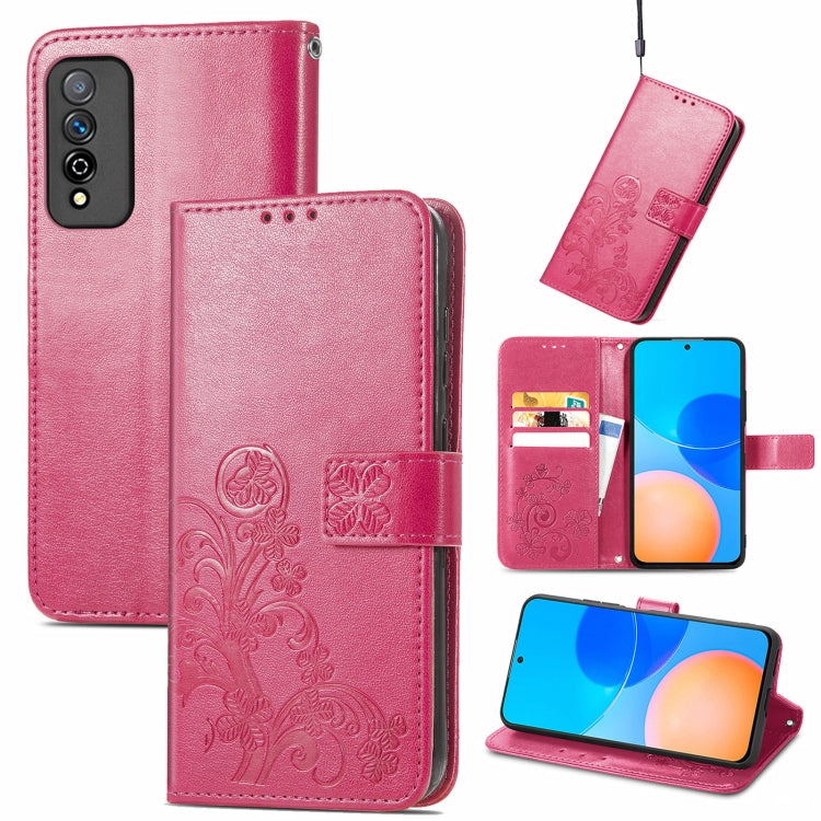 Four-leaf Clasp Embossed Buckle Mobile Phone Protection Leather Case with Lanyard & Card Slot & Wallet & Bracket Function