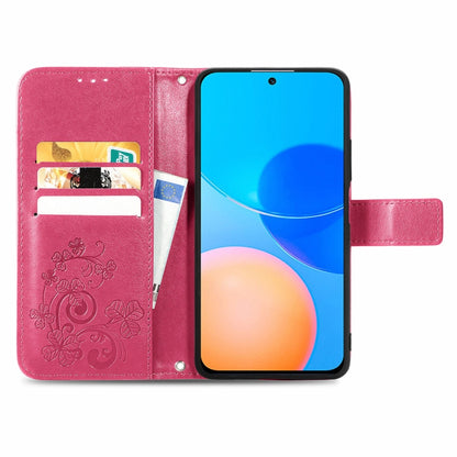 Four-leaf Clasp Embossed Buckle Mobile Phone Protection Leather Case with Lanyard & Card Slot & Wallet & Bracket Function