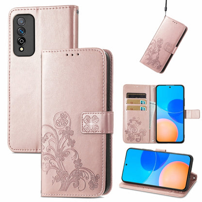 Four-leaf Clasp Embossed Buckle Mobile Phone Protection Leather Case with Lanyard & Card Slot & Wallet & Bracket Function