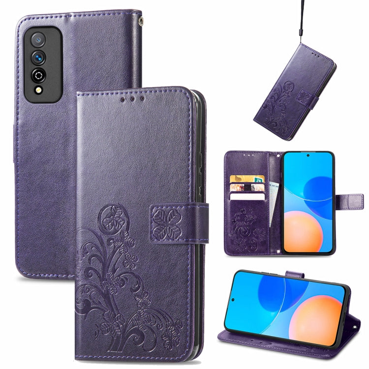 Four-leaf Clasp Embossed Buckle Mobile Phone Protection Leather Case with Lanyard & Card Slot & Wallet & Bracket Function