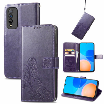 Four-leaf Clasp Embossed Buckle Mobile Phone Protection Leather Case with Lanyard & Card Slot & Wallet & Bracket Function