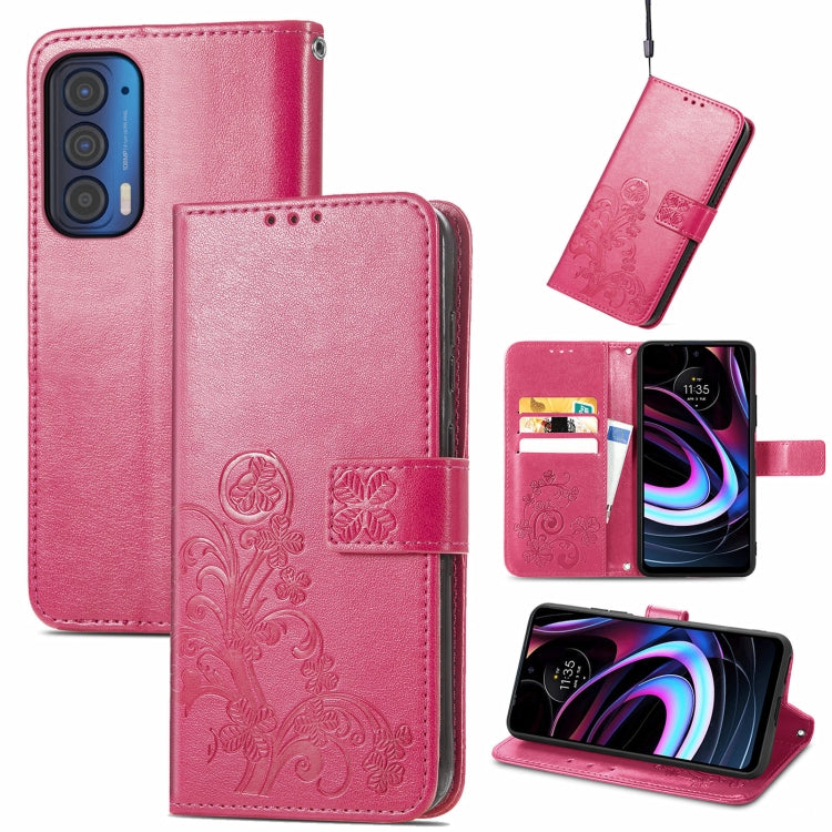 Four-leaf Clasp Embossed Buckle Mobile Phone Protection Leather Case with Lanyard & Card Slot & Wallet & Bracket Function