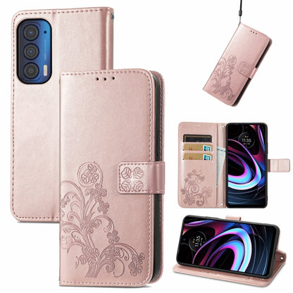 Four-leaf Clasp Embossed Buckle Mobile Phone Protection Leather Case with Lanyard & Card Slot & Wallet & Bracket Function