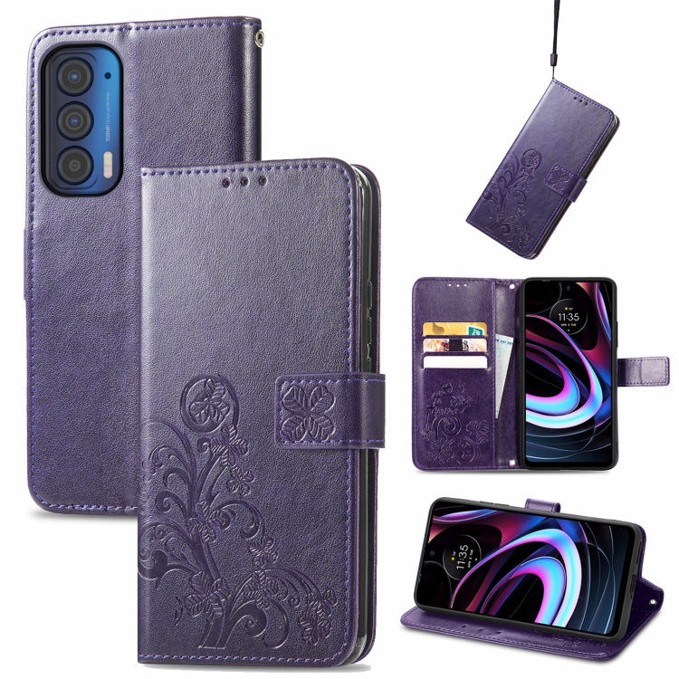 Four-leaf Clasp Embossed Buckle Mobile Phone Protection Leather Case with Lanyard & Card Slot & Wallet & Bracket Function