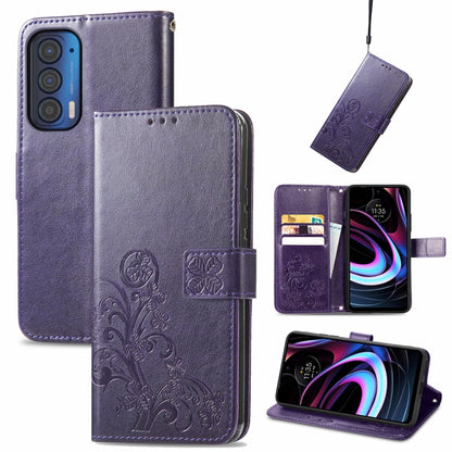 Four-leaf Clasp Embossed Buckle Mobile Phone Protection Leather Case with Lanyard & Card Slot & Wallet & Bracket Function