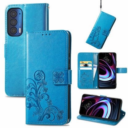 Four-leaf Clasp Embossed Buckle Mobile Phone Protection Leather Case with Lanyard & Card Slot & Wallet & Bracket Function