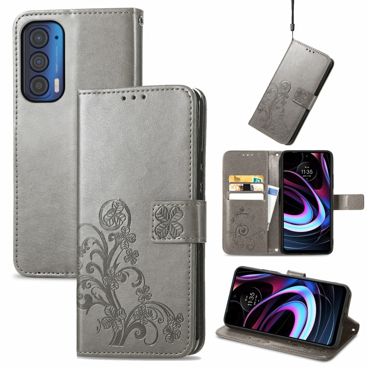 Four-leaf Clasp Embossed Buckle Mobile Phone Protection Leather Case with Lanyard & Card Slot & Wallet & Bracket Function
