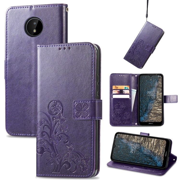Four-leaf Clasp Embossed Buckle Mobile Phone Protection Leather Case with Lanyard & Card Slot & Wallet & Bracket Function