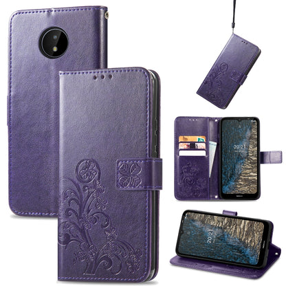 Four-leaf Clasp Embossed Buckle Mobile Phone Protection Leather Case with Lanyard & Card Slot & Wallet & Bracket Function