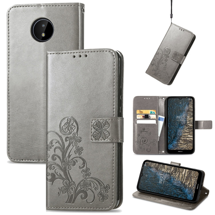 Four-leaf Clasp Embossed Buckle Mobile Phone Protection Leather Case with Lanyard & Card Slot & Wallet & Bracket Function