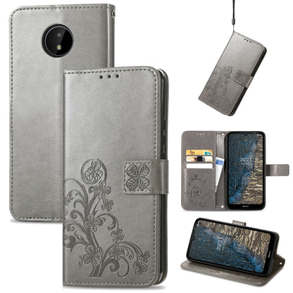 Four-leaf Clasp Embossed Buckle Mobile Phone Protection Leather Case with Lanyard & Card Slot & Wallet & Bracket Function