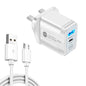 PD25W USB-C / Type-C + QC3.0 USB Dual Ports Fast Charger with USB to Micro USB Data Cable, UK Plug, UK Plug + USB to Micro USB Cable
