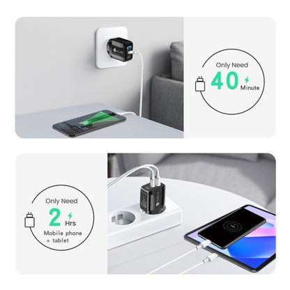 PD25W USB-C / Type-C + QC3.0 USB Dual Ports Fast Charger with USB to Type-C Data Cable, EU Plug, EU Plug + USB to Type-C Cable