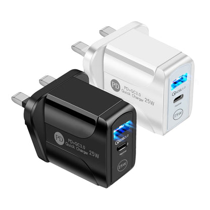 PD25W USB-C / Type-C + QC3.0 USB Dual Ports Fast Charger with USB to Type-C Data Cable, UK Plug, UK Plug + USB to Type-C Cable