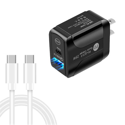 PD25W USB-C / Type-C + QC3.0 USB Dual Ports Fast Charger with USB-C to USB-C Data Cable, US Plug, US Plug + USB-C to USB-C Cable