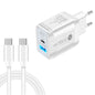 PD25W USB-C / Type-C + QC3.0 USB Dual Ports Fast Charger with USB-C to USB-C Data Cable, EU Plug, EU Plug + USB-C to USB-C Cable