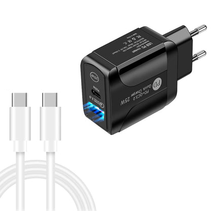 PD25W USB-C / Type-C + QC3.0 USB Dual Ports Fast Charger with USB-C to USB-C Data Cable, EU Plug, EU Plug + USB-C to USB-C Cable