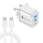 PD25W USB-C / Type-C + QC3.0 USB Dual Ports Fast Charger with USB-C to USB-C Data Cable, UK Plug, UK Plug + USB-C to USB-C Cable