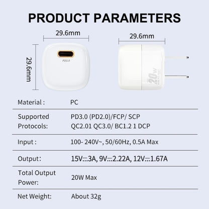 ENKAY APQ-011 Mini PD 20W USB-C / Type-C Port Fast Charger, US Plug