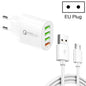 QC-04 QC3.0 + 3 x USB2.0 Multi-ports Charger with 3A USB to Micro USB Data Cable, EU Plug, EU Plug + Micro USB Cable