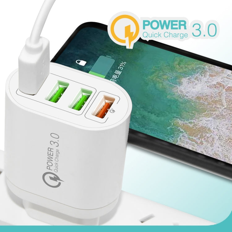 QC-04 QC3.0 + 3 x USB2.0 Multi-ports Charger with 3A USB to Micro USB Data Cable, EU Plug, EU Plug + Micro USB Cable