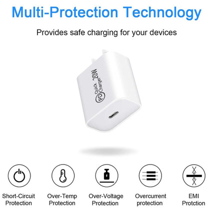 AU-20W PD USB-C / Type-C Travel Charger with Type-C to Type-C Data Cable, AU Plug, AU Plug + 1m PD Cable, AU Plug + 2m PD Cable