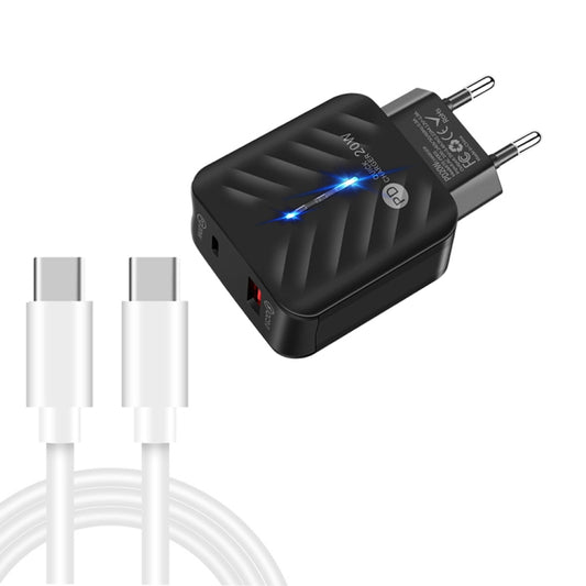 PD03 20W PD3.0 + QC3.0 USB Charger with Type-C to Type-C Data Cable, EU Plug, EU Plug + Type-C to Type-C Cable