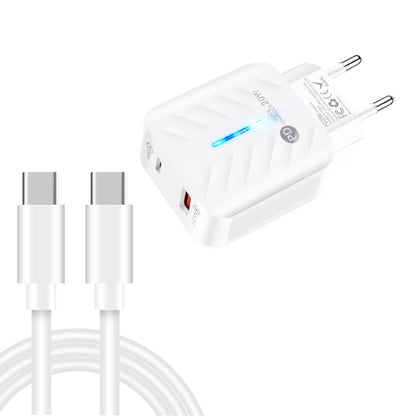 PD03 20W PD3.0 + QC3.0 USB Charger with Type-C to Type-C Data Cable, EU Plug, EU Plug + Type-C to Type-C Cable