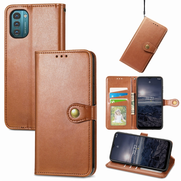 Retro Solid Color Buckle Leather Phone Case, For Nokia G21