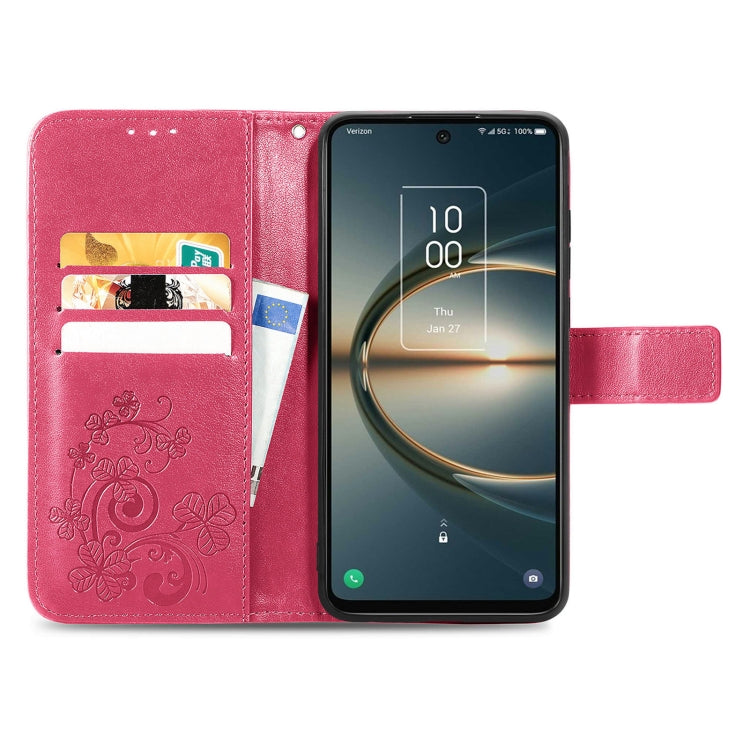 Four-leaf Clasp Embossed Buckle Leather Phone Case, For TCL 30 V 5G