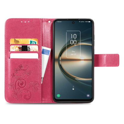 Four-leaf Clasp Embossed Buckle Leather Phone Case, For TCL 30 V 5G
