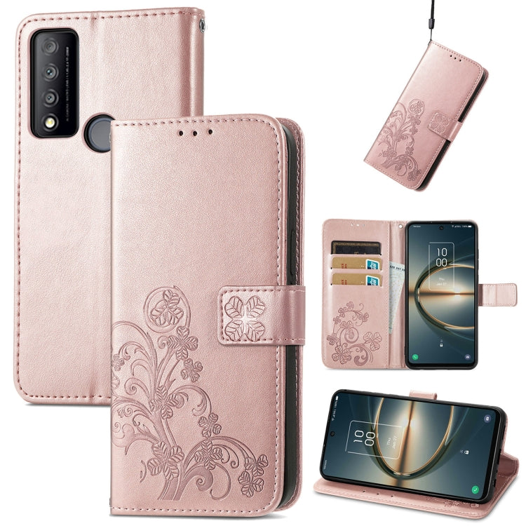 Four-leaf Clasp Embossed Buckle Leather Phone Case, For TCL 30 V 5G