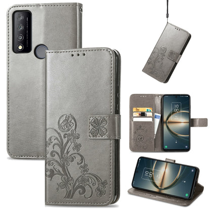 Four-leaf Clasp Embossed Buckle Leather Phone Case, For TCL 30 V 5G