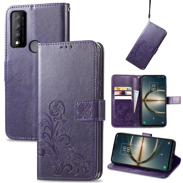 Four-leaf Clasp Embossed Buckle Leather Phone Case, For TCL 30 V 5G
