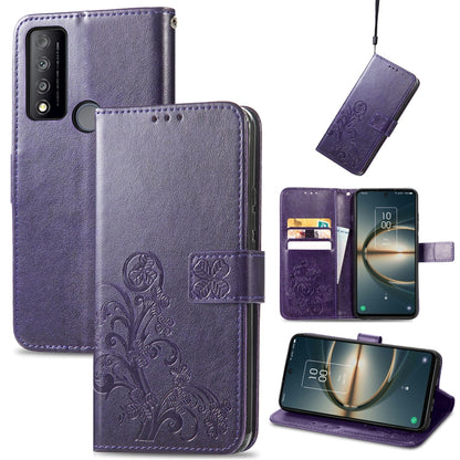 Four-leaf Clasp Embossed Buckle Leather Phone Case, For TCL 30 V 5G