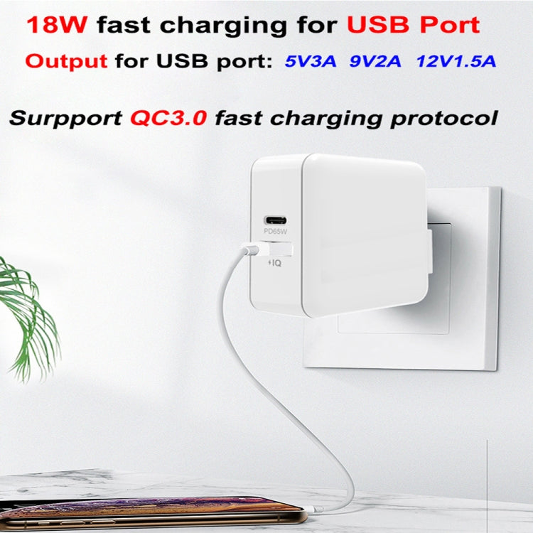 PD-65W USB-C / Type-C + QC3. 0 USB Laptop Charging Adapter, EU Plug / US Plug