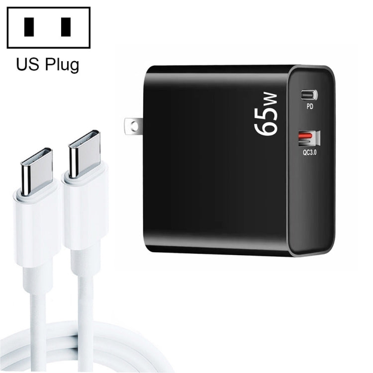 PD-65W USB-C / Type-C + QC3. 0 USB Laptop Charging Adapter + 2m USB-C / Type-C to USB-C / Type-C Data Cable Set, US Plug