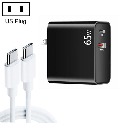 PD-65W USB-C / Type-C + QC3. 0 USB Laptop Charging Adapter + 2m USB-C / Type-C to USB-C / Type-C Data Cable Set, US Plug