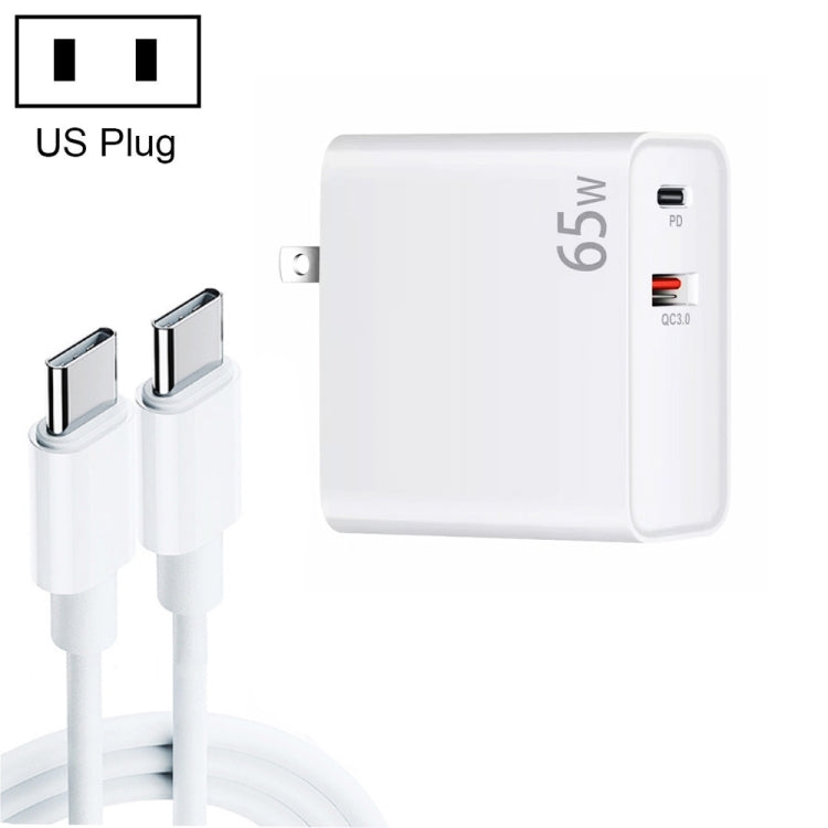 PD-65W USB-C / Type-C + QC3. 0 USB Laptop Charging Adapter + 2m USB-C / Type-C to USB-C / Type-C Data Cable Set, US Plug