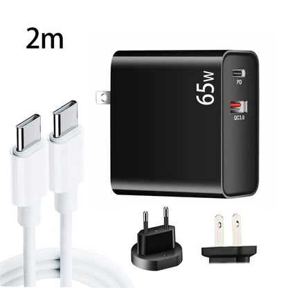 PD-65W USB-C / Type-C + QC3. 0 USB Laptop Charging Adapter + 2m USB-C / Type-C to USB-C / Type-C Data Cable Set, EU Plug / US Plug