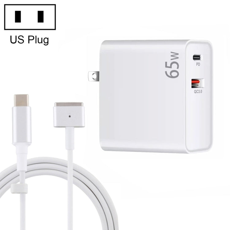 PD-65W USB-C / Type-C + QC3. 0 USB Laptop Charging Adapter + 1.8m USB-C / Type-C to MagSafe 2 / T Head Data Cable, US Plug