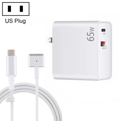 PD-65W USB-C / Type-C + QC3. 0 USB Laptop Charging Adapter + 1.8m USB-C / Type-C to MagSafe 2 / T Head Data Cable, US Plug