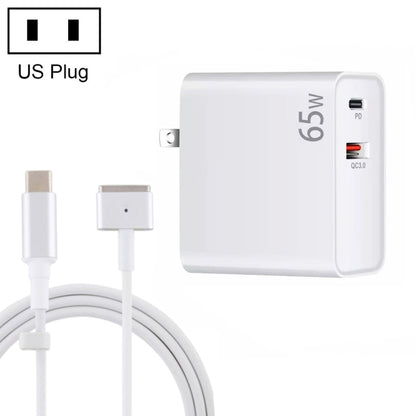 PD-65W USB-C / Type-C + QC3. 0 USB Laptop Charging Adapter + 1.8m USB-C / Type-C to MagSafe 2 / T Head Data Cable, US Plug, MagSafe 2 / T Cable, US Plug