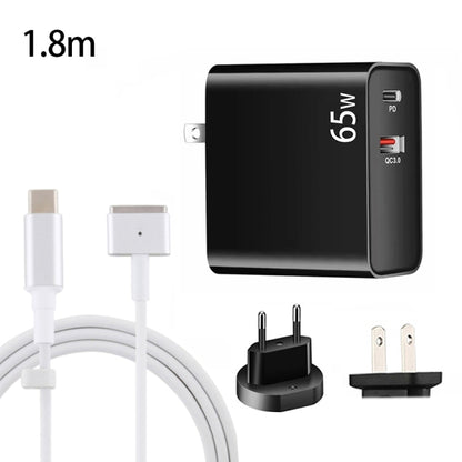 PD-65W USB-C / Type-C + QC3. 0 USB Laptop Charging Adapter + 1.8m USB-C / Type-C to MagSafe 2 / T Head Data Cable, EU Plug / US Plug