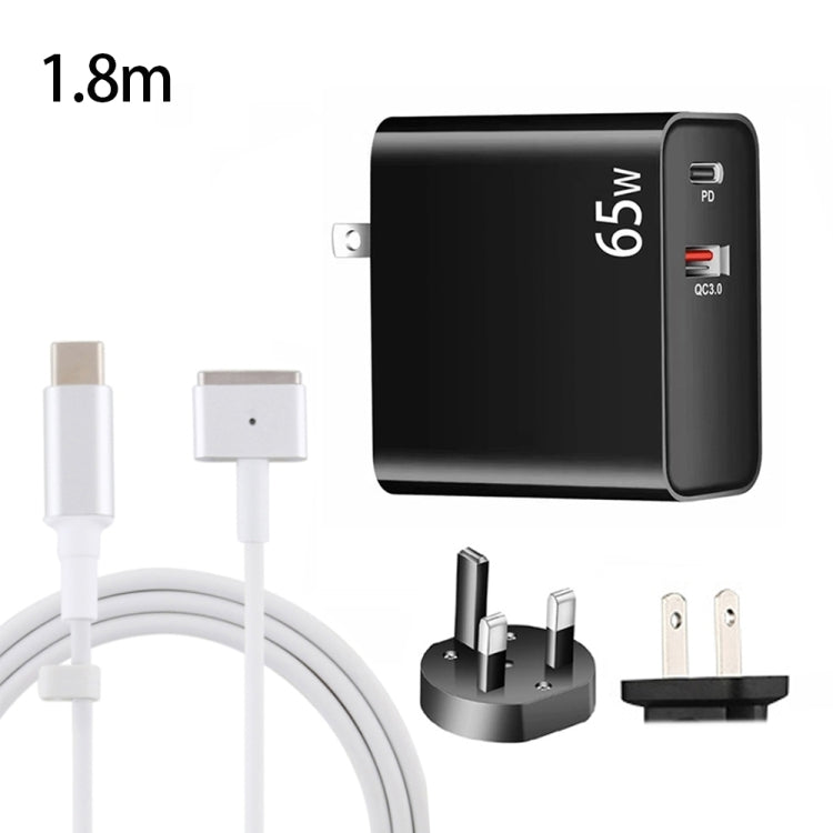 PD-65W USB-C / Type-C + QC3. 0 USB Laptop Charging Adapter + 1.8m USB-C / Type-C to MagSafe 2 / T Head Data Cable, UK Plug / US Plug